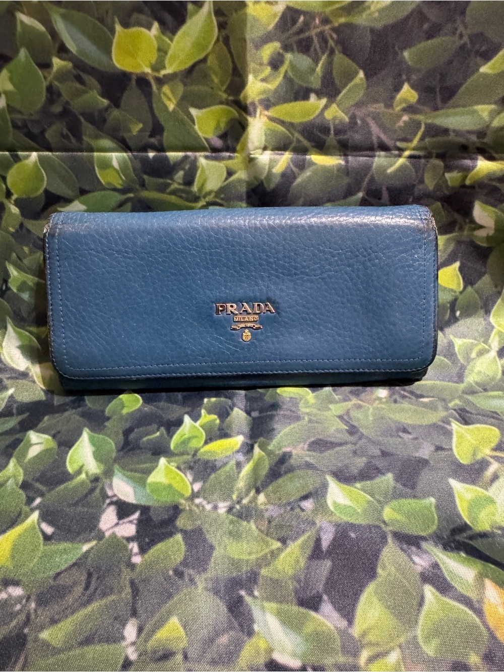 Prada  Miland Teal Leather Long Wallet